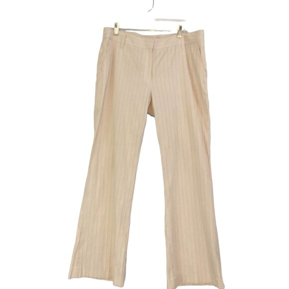 Ann Taylor Wide Leg Cream Pinstripe Pants, Textured Slacks‎ size 14 - Picture 1 of 9